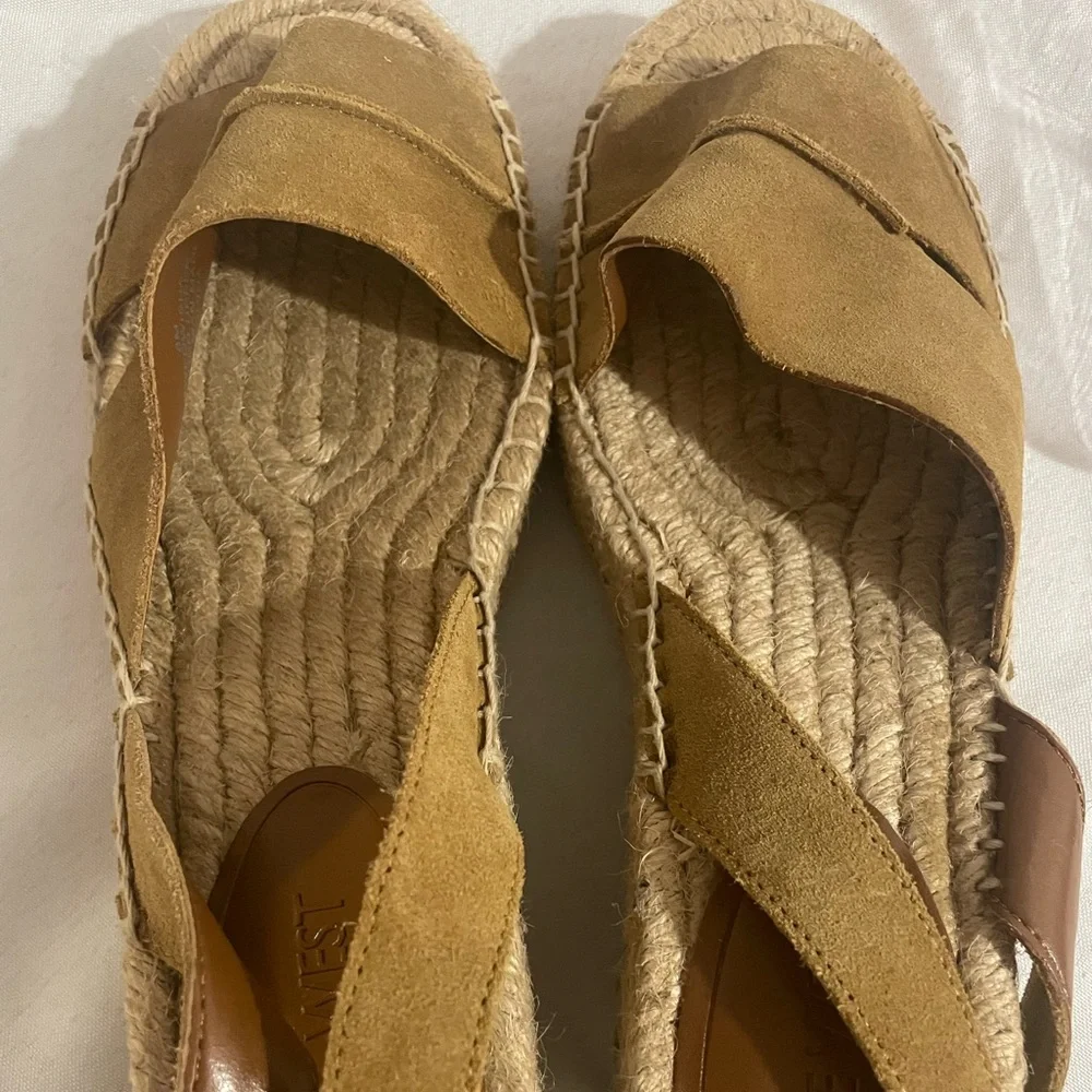 Nine West Tan Suede Wedge Espadrille Sandals 8M